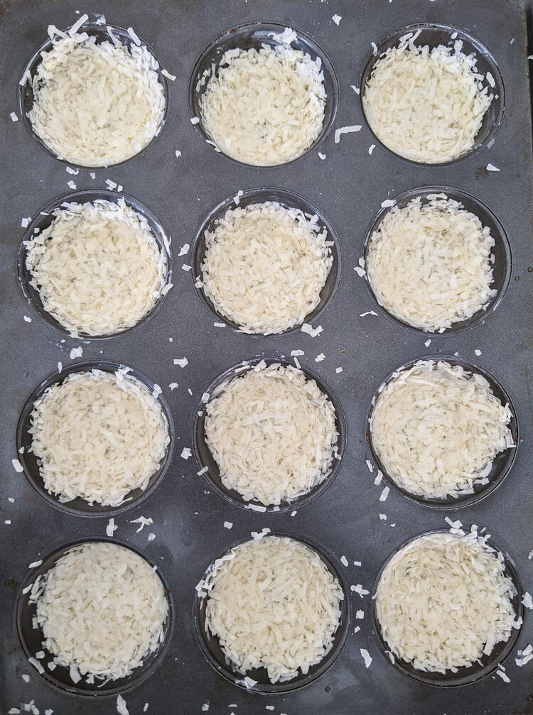 Coconut nests before baking and filling.